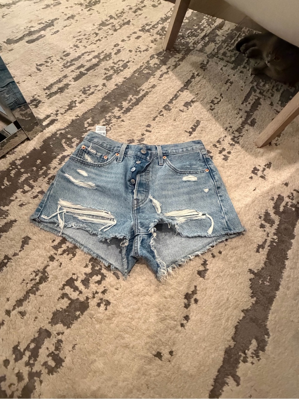Levi’s High-Rise Distressed Denim Shorts - Light Blue